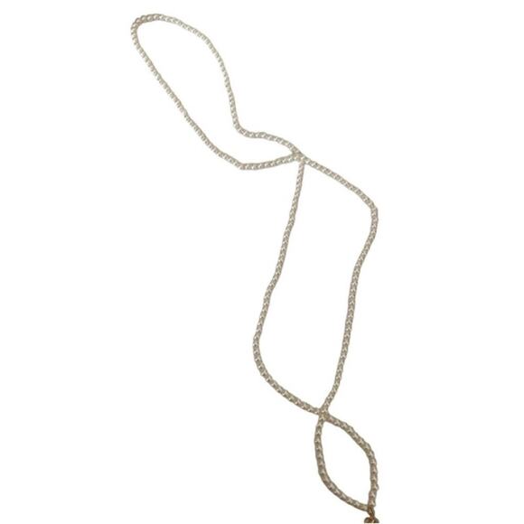 White Faux Pearl Tassel Rhinestone Gold Tone Necklace - Picture 4 of 4